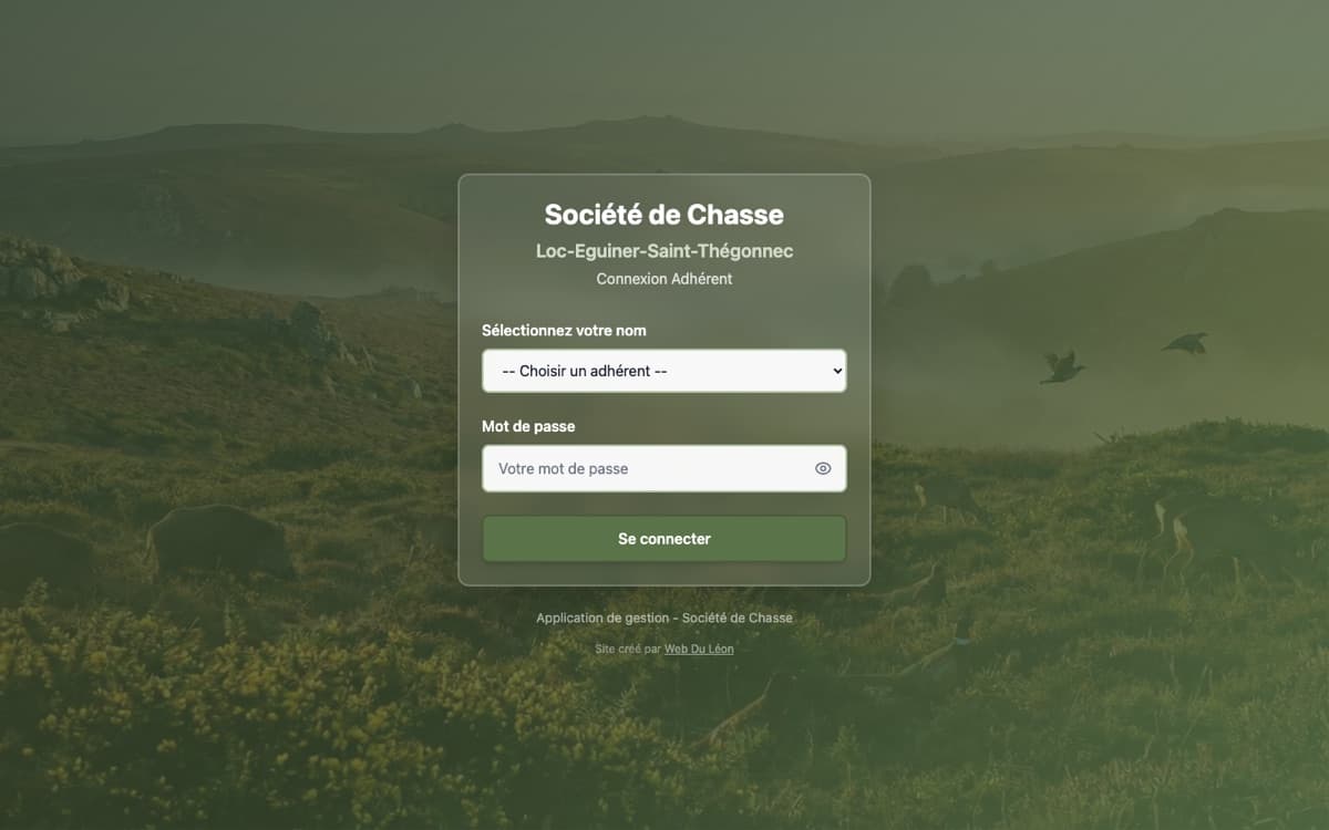 Société de chasse de Loc-Eguiner-Saint-Thégonnec : une application web pour les invitations, le registre des prises et la vie de la société